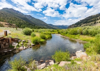Idaho, Sun Valley, Quiet back country creek among hills